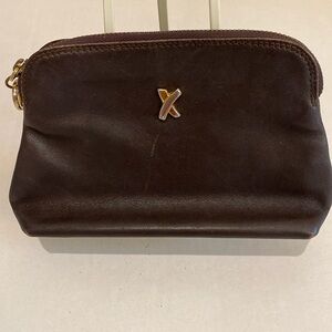 PALOMA PICASSO Dark Brown Leather Vintage Cosmetic Bag. Made in Italy